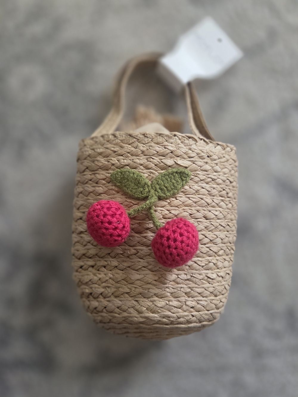 Rachel Zoe Straw Kids Tote with Pink Cherry Appliqués